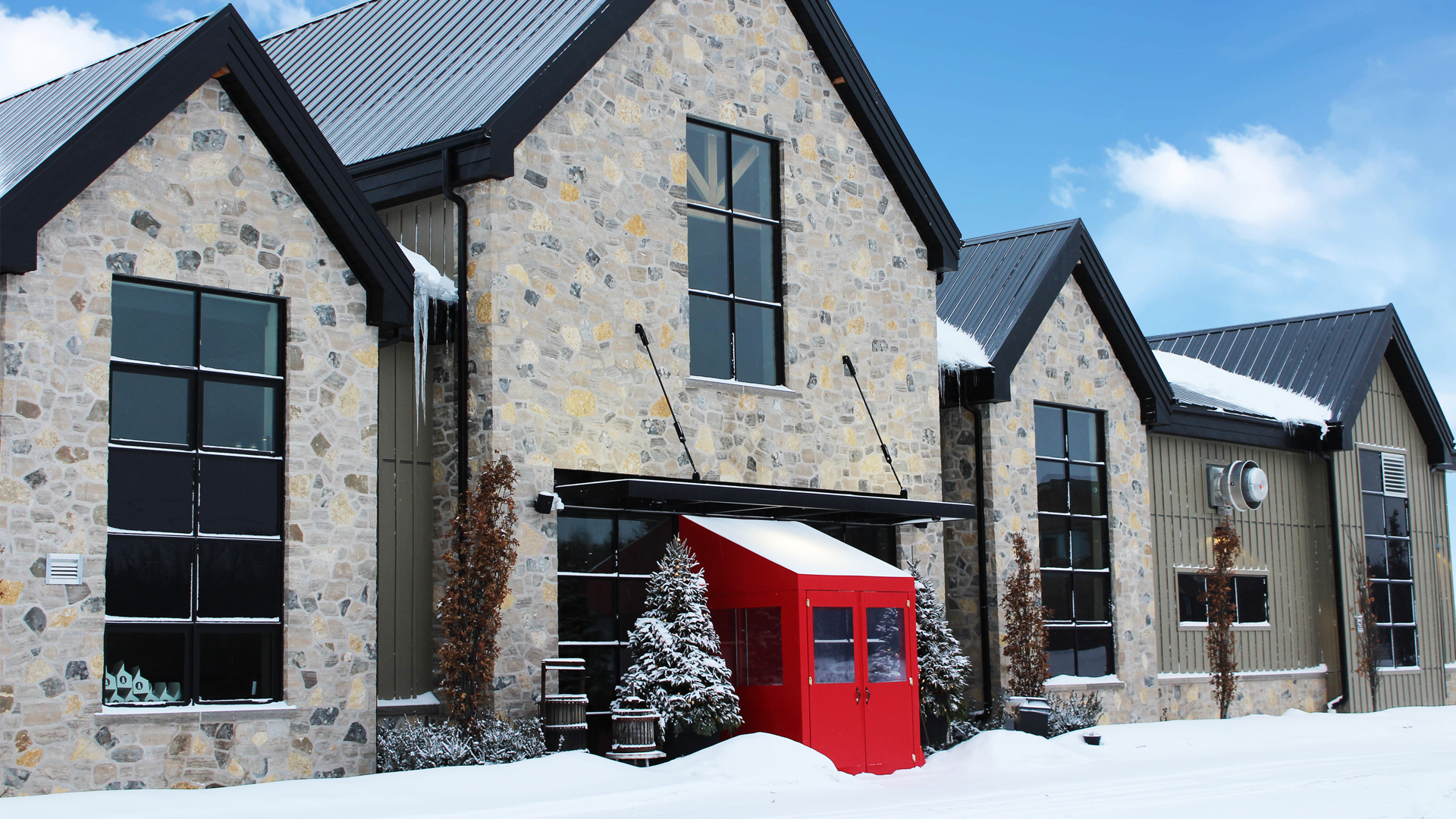 front of the Adamo Estate Winery winter